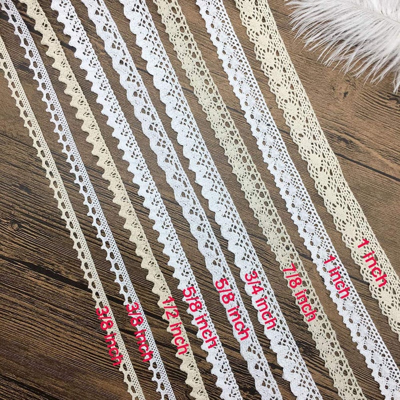Zthread Cotton Ribbon Vintage Lace Trims Bridal Wedding Scalloped Edge Crochet Lace DIY Sewing Craft Supply 18 Yards Assorted (2 Yard Each) - Image 2